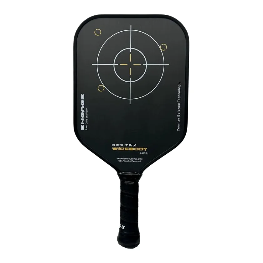 Engage New Graphic Pursuit Pro1 Widebody pickleball paddle in Arctic Gold met donkere details en logo