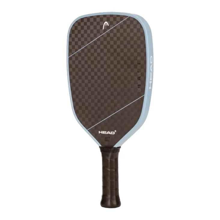 HEAD Gravity Tour 2025 pickleball paddle, bovenaanzicht, met grijs-zwarte tinten en een subtiel HEAD logo