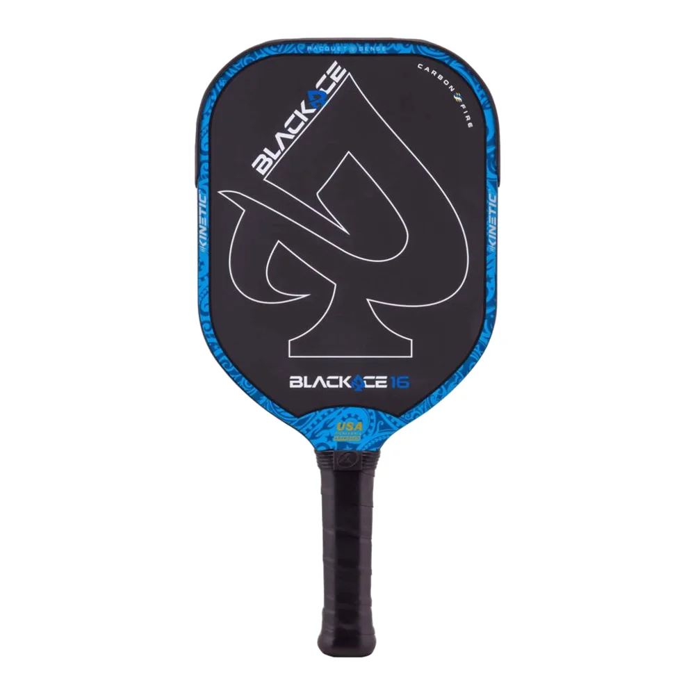 ProKennex Black Ace 16 Pickleball Paddle met zwarte en grijze accenten, met textuur op het speeloppervlak