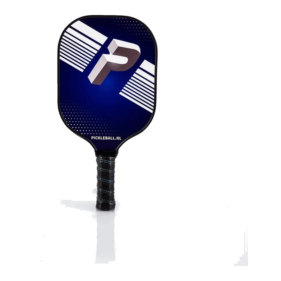 De Pickleball Paddle Legend, een zwart racket met een groen accent, liggend op een pickleballbaan.