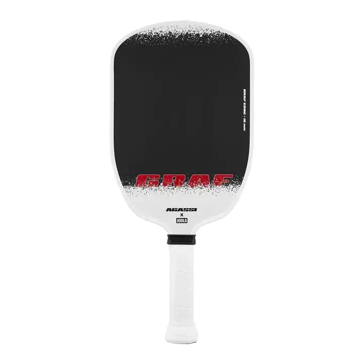 JOOLA Graf Edge 16mm Pickleball Paddle met zwarte grip, in een dynamische hoek getoond tegen een lichte achtergrond.